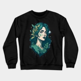 Ghibli style Woman Head  Forest Fairy Godess Pretty Queen Crewneck Sweatshirt